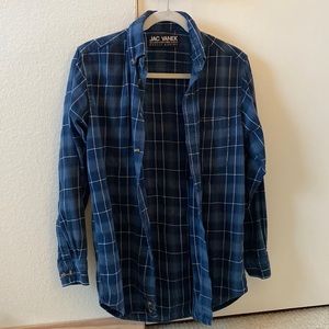 Jac Vanek Blue White Plaid Shirt Come As You Are on the Back Sz Medium